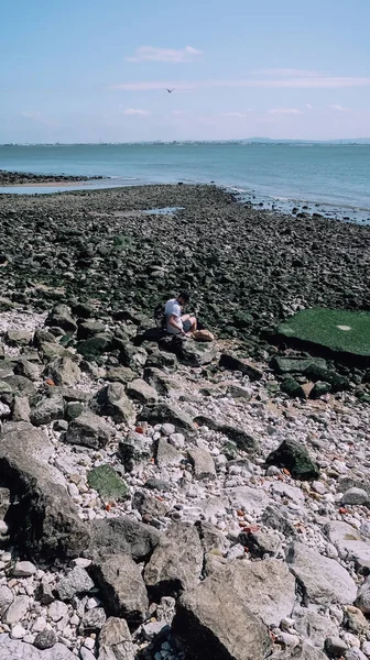 Lisbonne Portugal Mars 2020 Marée Basse Sur Front Mer Dans — Photo