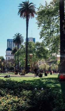 BUENOS AIRES, ARGENTINA - CRCA ECTOBER 2019: Plaza de Mayo ve Casa Rosada, Buenos Aires 'te güneşli bir bahar gününde.
