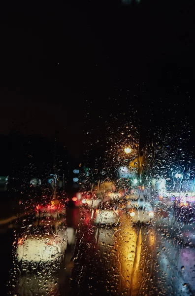 Salta Argentina Circa Kasım 2019 Geceleri Yağmur Damlaları Olan Arabalarla — Stok fotoğraf