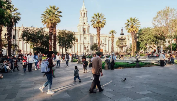 Arequipa Peru Circa 11月2019 青い空と夜の広場プラザ アルマスのアレキパ大聖堂 — ストック写真