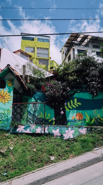波哥大 科洛莫尼亚 Circa 2019年11月 波哥大乌萨昆市La Mariposa棚户区涂上鲜艳色彩 涂鸦的房子 — 图库照片
