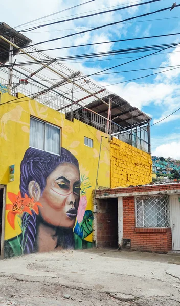 波哥大 科洛莫尼亚 Circa 2019年11月 波哥大乌萨昆市La Mariposa棚户区涂上鲜艳色彩 涂鸦的房子 — 图库照片