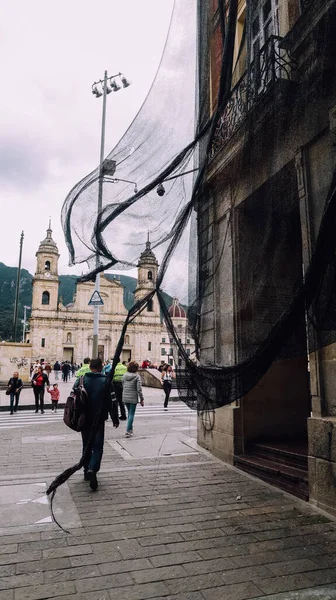 Bogota Kolombie Circa Listopad 2019 Fasáda Kaple Stánku Pokrytá Černými — Stock fotografie
