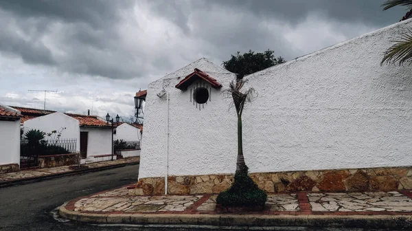 Guatavita Colombia November 2019 Пальми Біля Будинків Пофарбованих Білий Колір — стокове фото