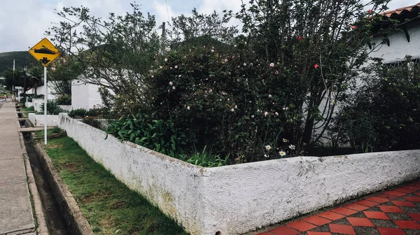 Guatavita Colombia Noviembre 2019 Entrada Edificio Pintado Color Blanco Con — Foto de Stock