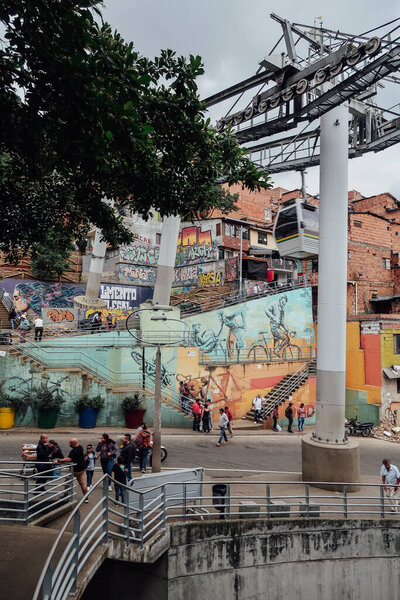MEDELLIN, COLOMBIA - CIRCA JANUARY 2020: poor rustic self build buildings in the favela in on the North East of Medellin.