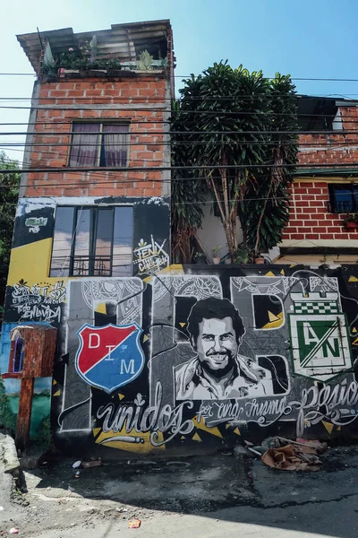 Medellin Colombia Circa Janeiro 2020 Graffiti Com Pablo Escobar Seu — Fotografia de Stock