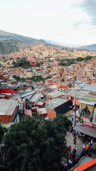 Medellin Colômbia Circa Janeiro 2020 Vista Aérea Famosa Colorida Favela — Fotografia de Stock
