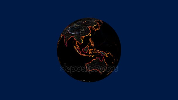 Планета Земля вращающийся ночной вид, 3 различных огней — стоковое видео