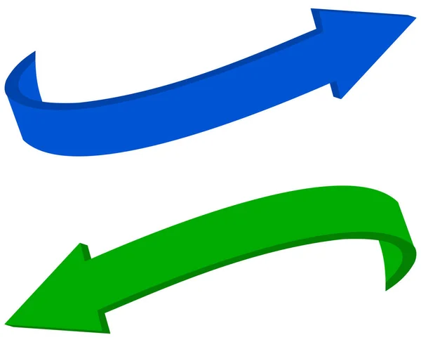 Gebogen blauwe en groene pijlen — Stockvector