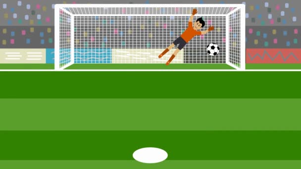 Schot van verschillende penalty's met doelman in het voetbal — Stockvideo