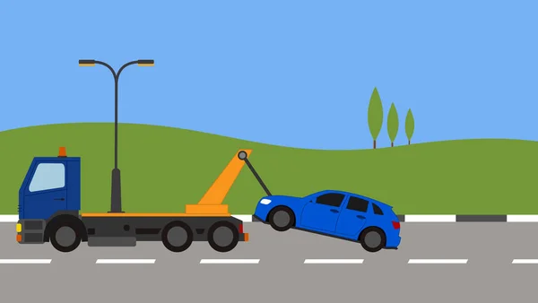 Bärgningsbil plocka upp en bil i stan — Stock vektor