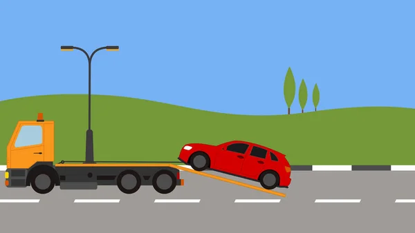 Bärgningsbil plocka upp en bil i stan — Stock vektor