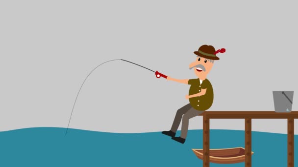 Um homem que pesca uma sereia - animação — Vídeo de Stock