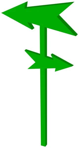 先の尖った緑の矢印の道路標識 イラスト — ストックベクタ