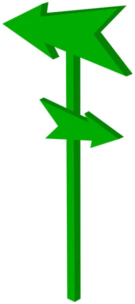 先の尖った緑の矢印の道路標識 イラスト — ストックベクタ
