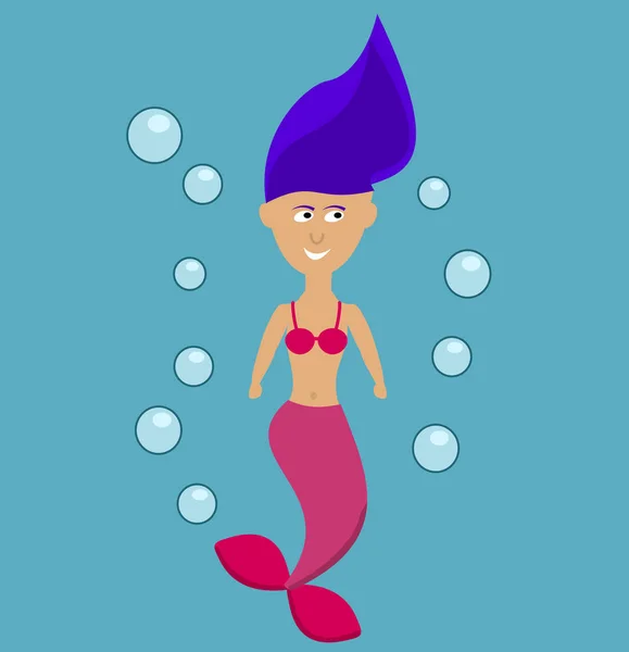 Una Sirena Nadando Agua Con Burbujas — Vector de stock