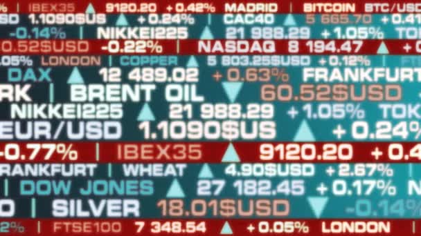 股票市场指数和具有明亮色彩和灯光的实际汇率 — 图库视频影像