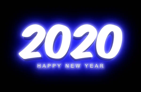 Illustration Happy New Year 2020 White Text Black Background Blue — Stock Photo, Image