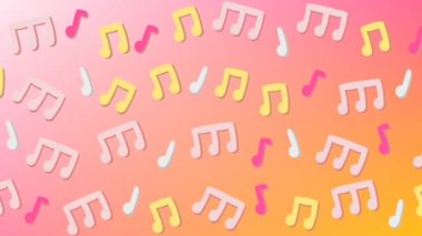 Neşeli bir arkaplanda müzikal ritim altında titreyen notalar - animasyon
