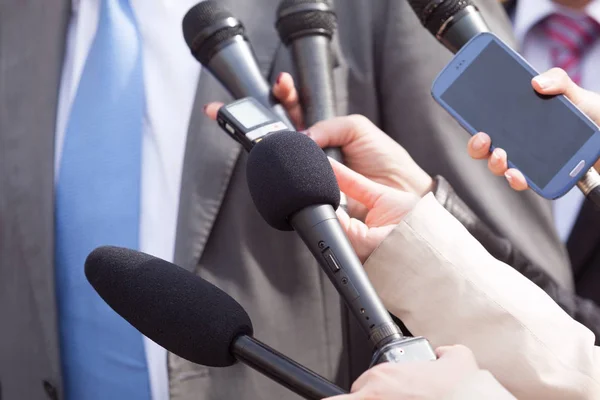 Press interview. News conference. — Stock Photo, Image