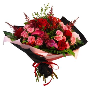 Şık bir pakette çiçek buketi. Çiçek buketini ayır