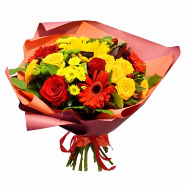 Şık bir pakette çiçek buketi. Çiçek buketini ayır