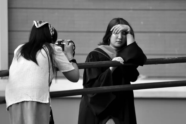 Monochrome photography. Tourist with camera in Thailand. Passerby traveler. Street photo Asia — 스톡 사진