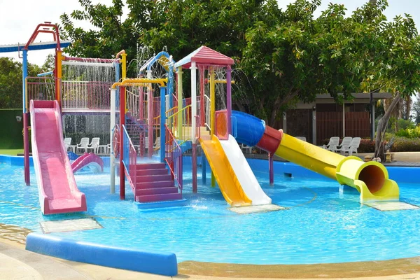 Modern children's Playground. Water slides in the water Park. — Stock Photo, Image