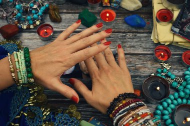 A fortune teller with cards. The prediction of future destiny. Mystical occult rituals.
