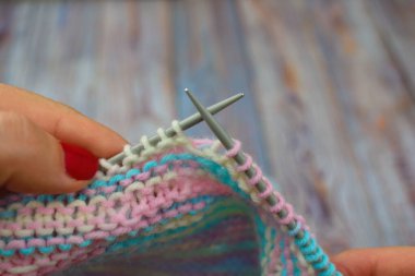 Knitting at home. Occupation Hobbies for Mature women.