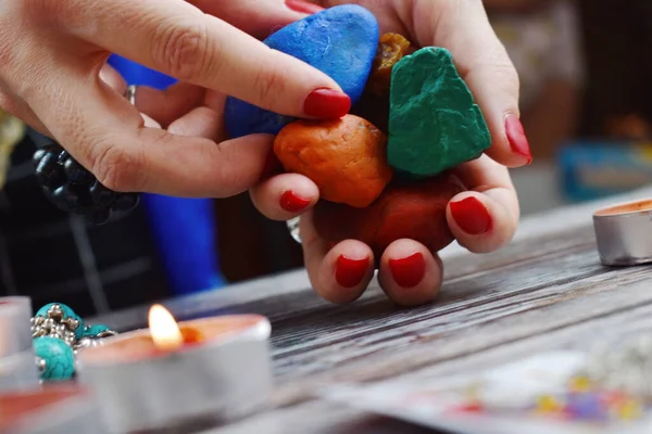 Colored magic stones. Fortune-telling background. Magic and amulets — ストック写真