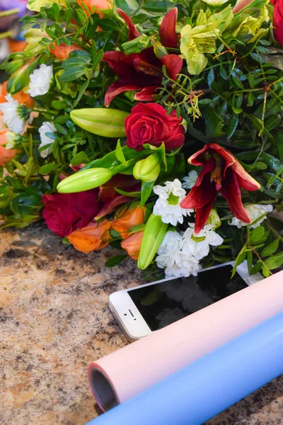 Online flower shop. Flower business in the Internet. Remote ordering flowers