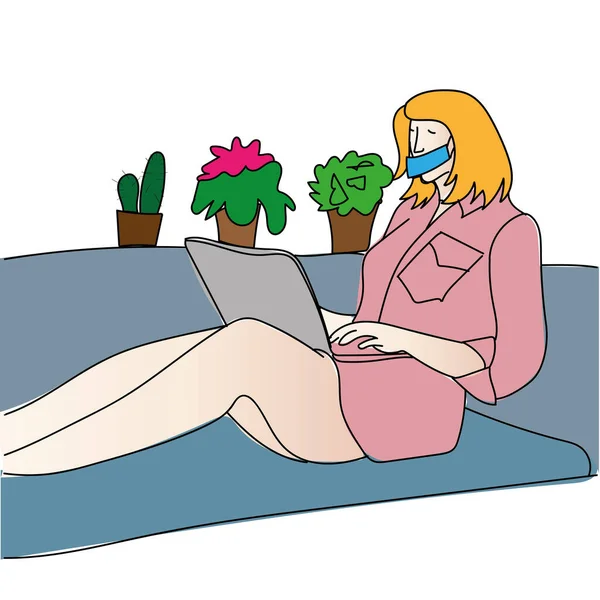 En uttråkad tjej som sitter hemma. Tvångskarantän — Stockfoto