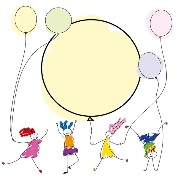Празднование дня рождения ребенка. Нарисовал красочных детей. Copyspace . — стоковое фото