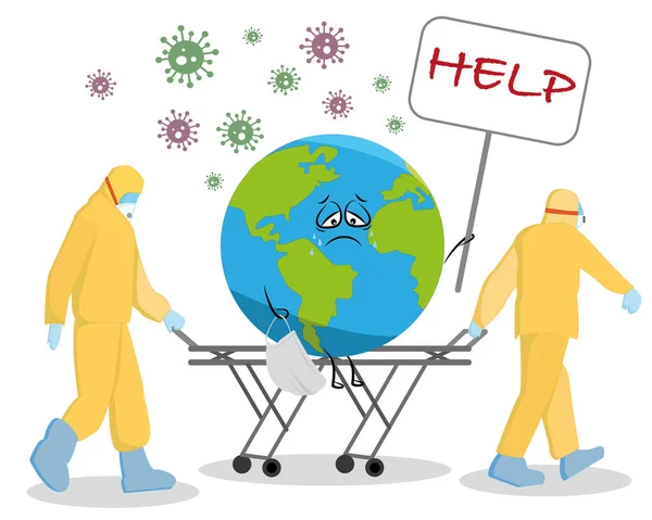 Doctors fight to save earth from the virus. a globe with a sign. A worldwide pandemic — Stock Photo, Image