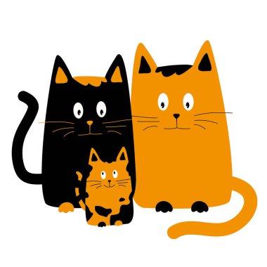 Kedili bir kedi ailesi. Mutlu ebeveynler. İyi bir aile..