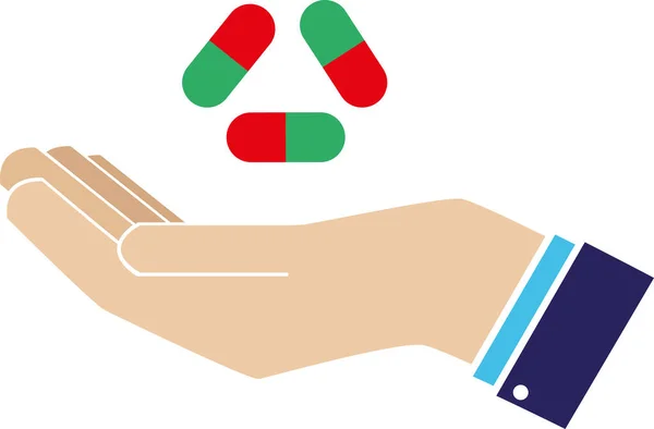To make medical drugs. Pills in hand logo. Medical sign protection. Dietary Supplement