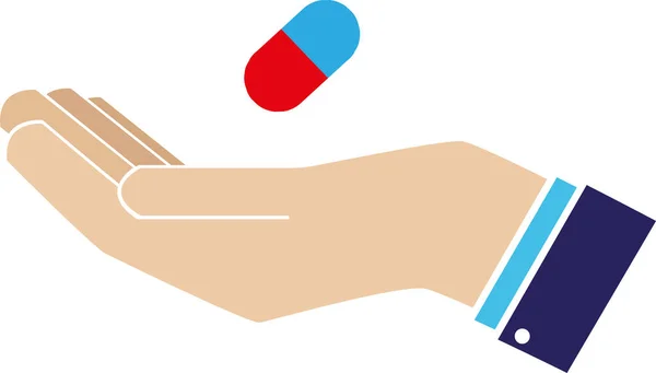Żeby zrobić lekarstwa. Tabletki w logo dłoni. Ochrona znaków medycznych. Suplement diety — Zdjęcie stockowe