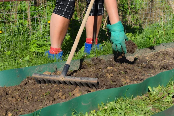 Kvinnan solar i trädgården. Trädgårdsarbete utomhus. Uppvaktningen av grönsaker — Stockfoto