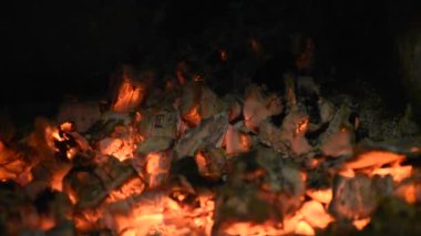 Sobadaki sıcak kömürler çatladı ve yandı. Kışın karanlık ve rahat bir akşam.