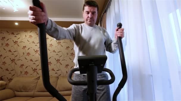 Adult Caucasian Man Doing Cardio Exercises Home Healthy Lifestyle Concept — Stock Video