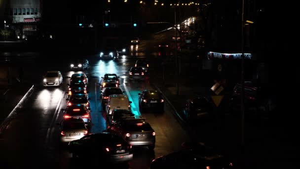 Wroclaw Poland January 2020 Many Cars Trams Drive Crossroad Night — 비디오