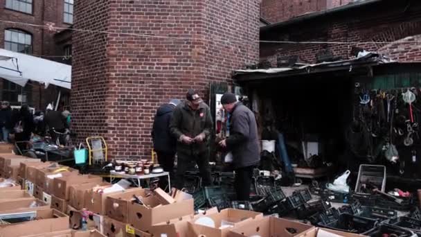 Wroclaw Poland January 2020 People Crowd Flea Market Men Women — 비디오