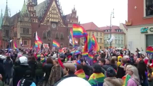 Wroclaw Poland September 2019 Crowd People Marching Lgbt Gay Parade — стоковое видео