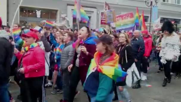 Wroclaw Poland September 2019 Crowd People Marching Lgbt Gay Parade — стоковое видео