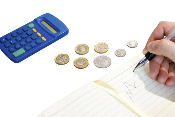 Finansal konsept. Buget 'i hesaplayan kadın. Paraları, hesap makineleri var.