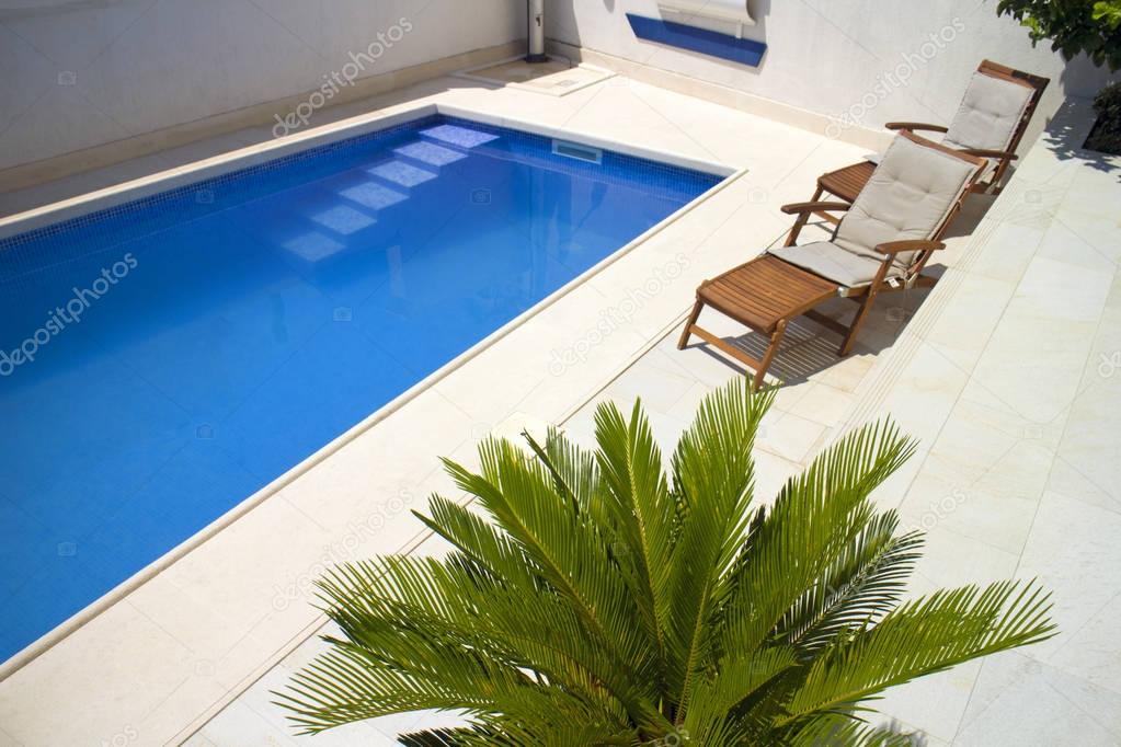 Swimming Pool with palm tree and beach chair