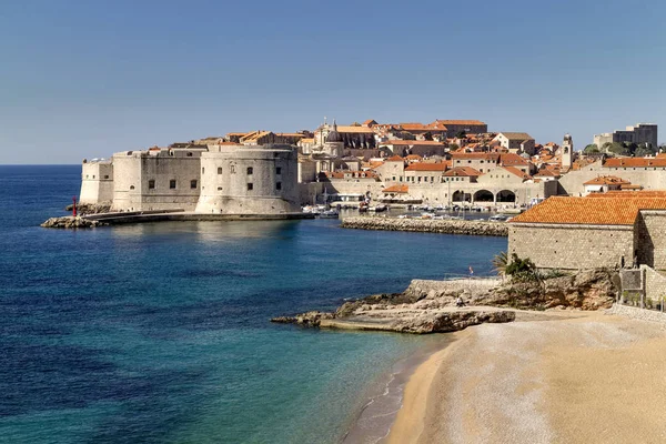 Banje Beach Dubrovnik Old Port View East Part Old Town — Stock Photo, Image