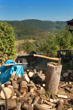 Günlük ve yakacak odun eski balta. Yakacak odun doğrama sonra tahtaya kesme axe. 